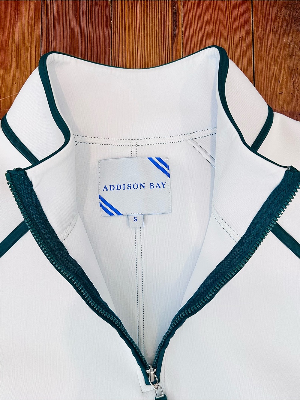 Addison Bay Scuba Light Bainbridge Quarter Zip Sweatshirt, White/Green, Small - Picture 6 of 8